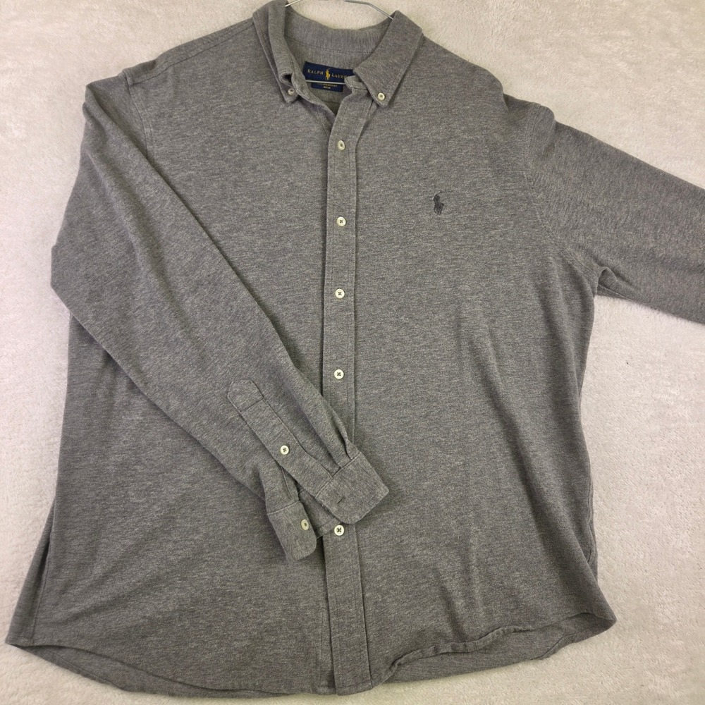 Ralph Lauren Mens XL Grey Featherweight Mesh Button Down Shirt Long Sleeve Pony